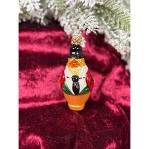 Vintage Christmas Handblown Glass Ornament Yellow Bird In Suit Inge Glas Germany